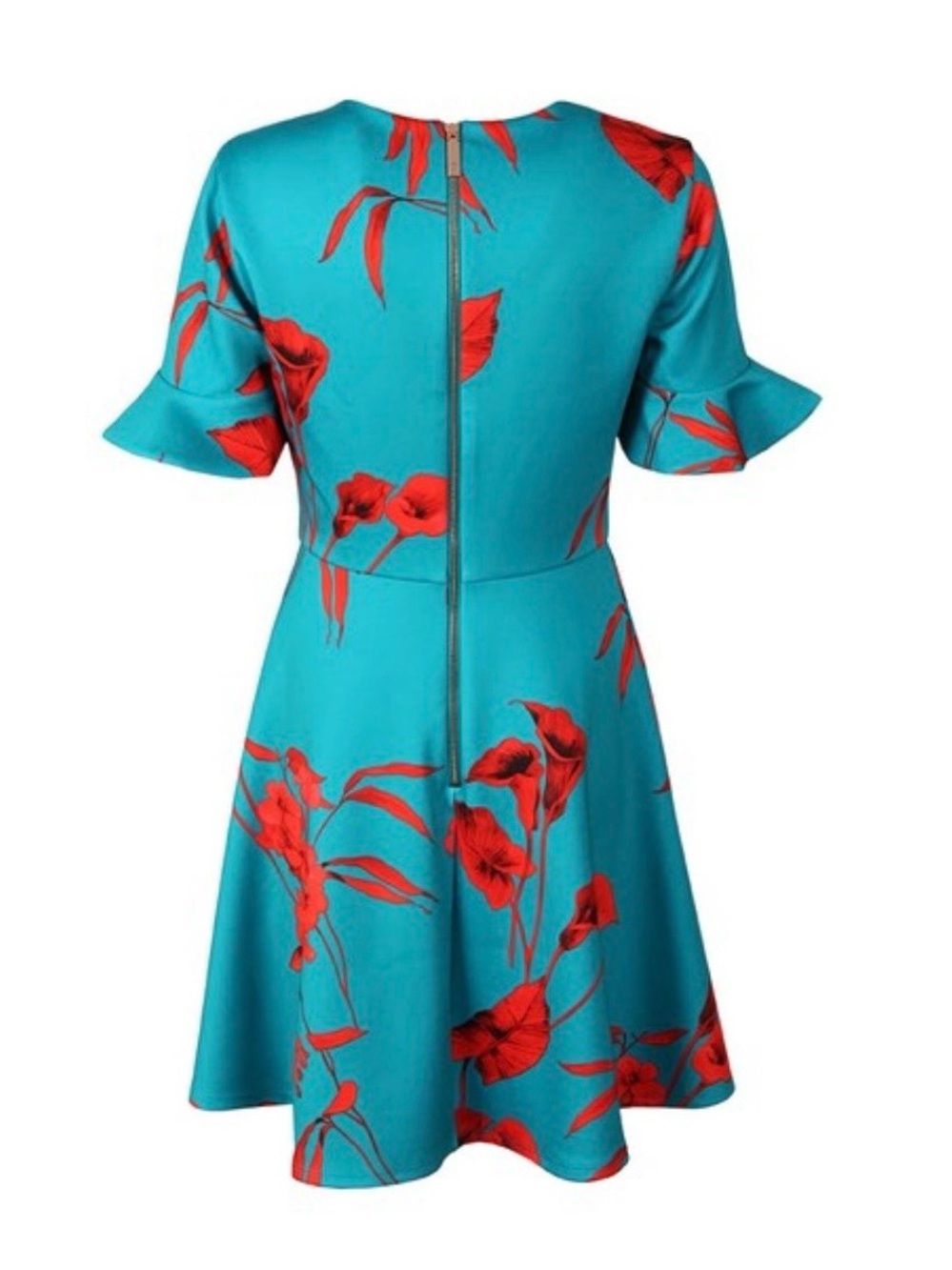 Ted Baker Teal Dress with Red Floral Print - Picture 2 of 6